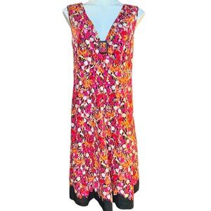 Notations Womens Sleeveles  Dress 2X Empire Multicolor Print Lined Cotton Blend